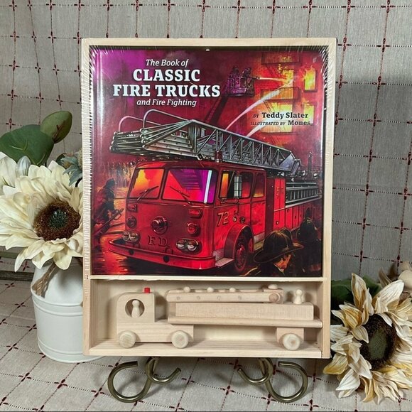 Classic Fire Truck & Firefighting Wooden Toy & Book Gift Set New - Picture 1 of 6